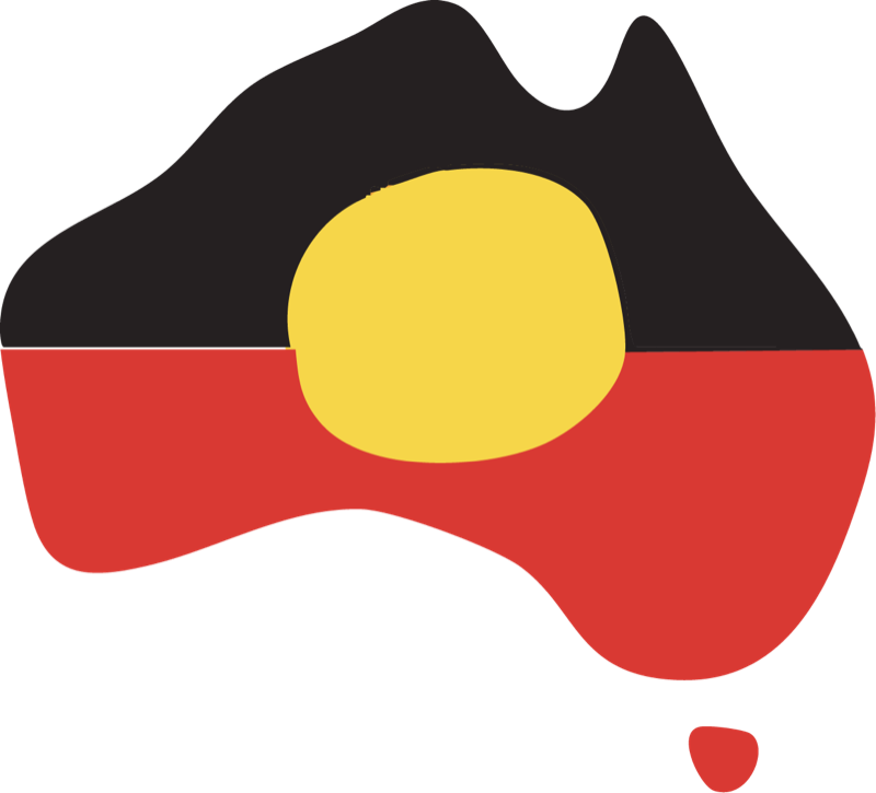 Map of Australia in the colours of the Aboriginal flag